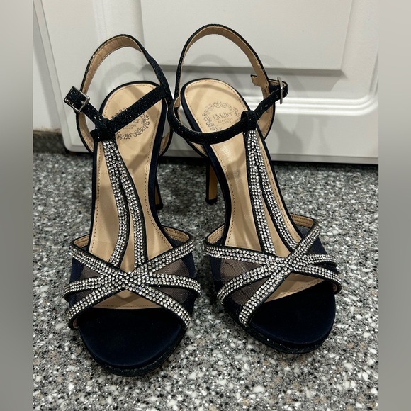 I.Miller Shoes - I. Miller Navy Rhinestone Heels Size 6 Wedding Party Ankle Strap